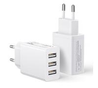 Cargador Enchufe USB Multiple 2Pack, Carregador USB Charger 3 Puerto 15W/3A Cargador Movil para iPhone 16e/16 Pro Max/15/14/13/12/11/XR/8/SE, Samsung S25/S24/S23/S22/A56, Xiaomi, Huawei, Google