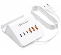 Cargador Estación de Carga múltiple Múltiples Dispositivos Fuente de alimentación USB 4 Puertos (Blanco 25W)