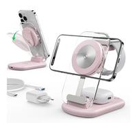 Cargador, estación de Carga y iPhone, estación de Carga 3 en 1 Compatible con iPhone 17 16 15 14 13 12 Pro MAX/Air/Plus/Pro, para Apple Watch 10/9, Airpods 3/2/Pro, Plegable Ajustable, Rosa