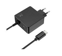 Ewent 65W Cargador Portatil de Pared USB C para Lenovo,HP,Macbook Pro/Air,Huawei,Acer,ASUS,DELL,Xiaomi, Samsung,Cargador Ordenador Portátil Tipo C con Cable de 1,5 Metros;Toma USB-A Adicional;Negro