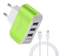 Cargador Galaxy Cargador Puerto Viaje Candy LED Teléfono Móvil USB + Tipo-c Datos Luminoso Cargador Inteligente 3Usb CableCharger Cargador 5 Plus (Green, One Size)
