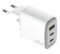 Cargador de Pared Celly UPTC 65W 2 Puertos USB-C y 1 USB-A GaN Blanco