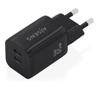 Aisens cargador gan 65w, 2xusb-c pd3.0 qc4.0, negro