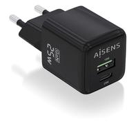 Cargador GaN de 25 W 1 USB-C PD3.0 QC4.0 1 USB-A QC3.0 (negro) - AISENS