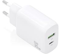 Cargador GaN de 30 W 1 USB-C PD3.0 QC4.0 1 USB-A QC3 (blanco) - AISENS