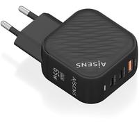 Cargador GaN de 65 W 2 puertos USB-C PD3.0 QC4.0 1 puerto USB-A QC3.0 (negro) - AISENS
