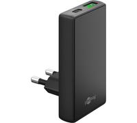 goobay Cargador USB C Plano GAN de 65 W, Cargador rápido de Doble Puerto (USB-C y USB-A): diseño Plano de 90°, ultraplano y Que Ahorra Espacio, para Apple, Samsung, Huawei, así como tabletas, Negro