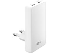 goobay 65W Flaches GAN USB C Ladegerät, Dual-Port (2X USB-C) Schnellladegerät - 90° Flat Design, ultraflach & platzsparend, für Apple, Samsung, Huawei, sowie Tablets & etc., Weiß - 75726