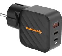 Cargador Hammer RapidCharge USB-C de 65 W, Cargador rápido de 3 Puertos, Adaptador de Corriente PD/PPS para móviles, tabletas y portátiles, Cargador USB-C Compacto para el hogar