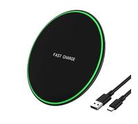 Cargador Inalámbrico 15W Qi - Base de Carga Rápida Ultra Delgada - Compatible con iPhone, Samsung, Xiaomi, Huawei y AirPods - Cable USB C Incluido (Negro)