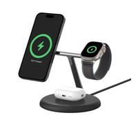 Cargador inalámbrico 3 en 1 Belkin Qi2 15W MagSafe, USB, compatible iPhone, AirPods y Watch, negro