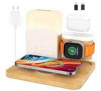 Cargador Inalambrico 3 en 1 Compatible con iPhone Apple Watch AirPods Estacion de carga para Samsung, lampara mesita noche, Reloj despertador digital de luz, Wireless Charger 17/16/15/14/13 accesorios