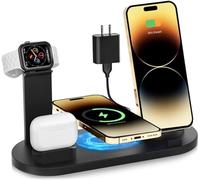 Cargador inalámbrico 3 en 1 de 18 W - Estación de Carga rápida Inteligente con rotación de 360° - Compatible con iPhone, Samsung, Xiaomi y Otros Smartphones - Soporte para Apple Watch