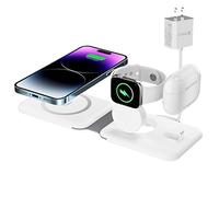 Cargador inalámbrico 3 en 1, estación de carga magnética plegable, almohadilla de carga inalámbrica de viaje rápido para múltiples dispositivos Apple, compatible con iPhone 14/13/12/Pro/Max, iWatch, Airpods (blanco)