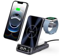 Cargador Inalámbrico 3 en 1 para Fitbit Versa 4/3/Sense 2/1/Pixel Watch 3/2 (No para Watch 4/1), Estación de Carga para iPhone 17/16/15, para Samsung S25/S24, para Google Pixel 9, Sin Adaptador