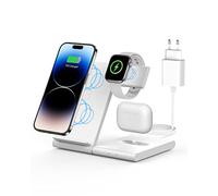 Cargador Inalámbrico 3 en 1 para iPhone, Samsung, Apple Watch y AirPods - Estación de Carga Rápida Universal 15W para Múltiples Dispositivos - Soporte Plegable Ideal para Casa, Oficina y Viaje