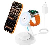 Cargador inalámbrico 3 en 1 para mag-Safe: JoyGeek estación de Carga inductiva para Apple Watch y iPhone, para i Phone Air 17/16/15-12 Serie, para iWatch 11-2/Ultra/SE, para Air Pods 4-2, Blanco