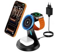 Cargador inalámbrico 3 en 1 para mag-Safe: JoyGeek estación de Carga inductiva para Apple Watch y iPhone, para i Phone Air 17/16/15-12 Serie, para iWatch 11-2/Ultra/SE, para Air Pods 4-2