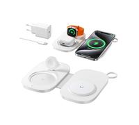 Cargador Inalámbrico 3 en 1 para mag-Safe, Plegable Base de Carga Rápida Magnética con Luz Nocturna y 20W Adaptador - Compatible con iPhone 17/16/15/14 Series, Apple Watch y AirPods