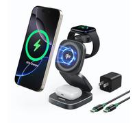 Cargador inalámbrico 3 en 1 para MagSafe Qi2, estación de carga rápida de 15 W, soporte magnético plegable, cargadores de viaje para múltiples dispositivos, iPhone 16, 15, 14, 13, 12, Apple Watch