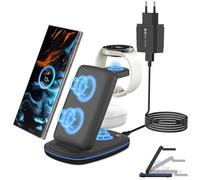 Cargador inalámbrico 3 en 1 para Samsung Galaxy S24 S23, Base de Carga Rápida para Galaxy S24 S23 S22 Ultra/Note Flip Fold 6 5, Galaxy Watch Ultra/7/6/5 Pro/5/4/3/Active 2, Buds Pro(Negro)