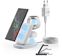 Cargador inalámbrico 3 en 1 para Samsung Galaxy S24 S23, Base de Carga Rápida para Galaxy S24 S23 S22 Ultra/Note Flip Fold 6 5, Galaxy Watch Ultra/7/6/5 Pro/5/4/3/Active 2, Buds Pro(Blanco)