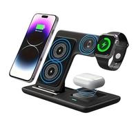 Cargador Inalámbrico 3 en 1 POINT&GO - Base de Carga Rápida Qi para iPhone, Samsung, OPPO, Xiaomi y Android, Apple Watch y Auriculares, Seguro y Compacto, Todo en uno. Color Negro