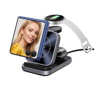 Cargador Inalámbrico 3-en-1 Portátil para Samsung Z Flip 8/7/6/Moto RAZR 70 | No para Watch Ultra 2/9, Estación de Carga Plegable para Galaxy Watch 8 Classic/8/7/Ultra, Soporte para Viaje, Sin Adaptador