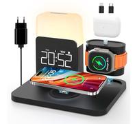 Cargador Inalambrico 7 en 1 iPhone Apple Watch AirPods rapida,Estacion de Carga para Samsung,lampara mesita Noche,Reloj Despertador Digital de luz,Wireless Charger 17/16/15/14/13 Accesorios