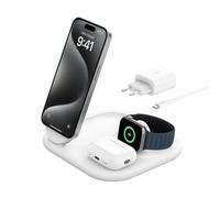 Belkin BoostCharge Cargador Magnético Plegable 3 en 1 con Qi2, 15W, Estación de Carga Rápida Compatible con MagSafe, para iPhone 17, Air, Pixelsnap, Apple Watch, AirPods, Base Antideslizante - Blanco