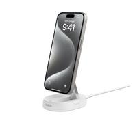 Belkin BoostCharge Pro Cargador Inalámbrico Qi2 compatible con MagSafe, Soporte de Carga Magnético rápido convertible de 15W, para Apple iPhone 17, Air, Pixelsnap, AirPods - Blanco
