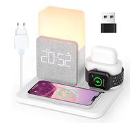 Cargador Inalámbrico,COLSUR 6 en 1 Estación de Carga Inductiva con 15W Lámpara de Mesa,Despertador para iPhone 16 Pro MAX/15/14/13/12,Airpods Pro,Samsung con Adaptador QC3.0