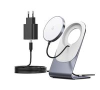 Cargador inalámbrico con cargador Mag-Safe, estación de carga para iPhone, estación de carga inductiva, cargador de inducción magnética, cargador rápido inalámbrico compatible con iPhone 16/15/14 gris