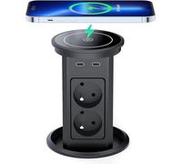 Cargador inalámbrico de sobremesa 9 en 1 con 4 enchufes, 2 USB-C, 2 USB-A y Cable de 2 m