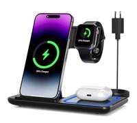 Cargador inalámbrico, estación de carga inalámbrica 3 en 1, soporte de carga inalámbrico rápido para iPhone 16/15/14/13/12/11/Max/XS/XR/X/8/Plus, Apple Watch 8/7/6/5/4/3/2/SE, AirPods 3/2