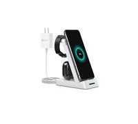 Cargador inalámbrico INF3 en 1 para móviles, compatible con relojes inteligentes y auriculares Samsung, color blanco.