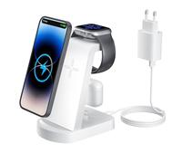 Cargador inalambrico,INNISTO Cargador inalambrico con 18W Adaptador,estacion de carga Compatible con iPhone 17/16/15/14/13/12 Pro/Pro Max,Apple Watch Ultra/10/9/8/7/SE/SE2/6/5/4 AirPods321/Pro1 Blanco