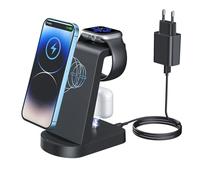 Cargador inalambrico,INNISTO Cargador inalambrico con 18W Adaptador,estacion de Carga Compatible con iPhone 17/16/15/14/13/12 Pro/Pro MAX,Apple Watch Ultra/10/9/8/7/SE/SE2/6/5/4 AirPods321/Pro1 Negro