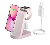 Cargador inalambrico,INNISTO Cargador inalambrico con 18W Adaptador,estacion de Carga Compatible con iPhone 17/16/15/14/13/12 Pro/Pro MAX,Apple Watch Ultra/10/9/8/7/SE/SE2/6/5/4 AirPods321/Pro1 Rosa