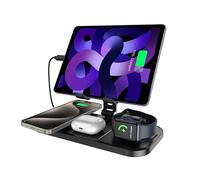 Cargador Inalámbrico iPhone para Apple Estación de Carga, 4 en 1 Soporte Tablet Ajustable, Wireless Charger de Carga Rápida 18W para iPhone 15 Pro MAX, Base de Carga Múltiple para iWatch 9, Air Pods