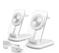 Cargador inalámbrico mag-Safe Charger, Cargador inalámbrico 3 en 1 de 15 W, estación de Carga inductiva para iWatch iPhone 17e/17/16/15/14/13/12 Series, AirPods 3/2/Pro, Plata, Paquete de 2