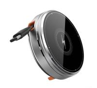 Cargador inalámbrico magnético 3 en 1 con cable retráctil, estación de carga rápida de 15 W para smartphone, reloj inteligente y auriculares, soporte plegable con ángulo de visión, negro (plata)