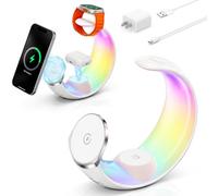 Cargador inalámbrico magnético 4 en 1, soporte de luna con luz nocturna RGB | Estación de carga inalámbrica de 15 W para iPhone, Apple Watch y AirPods, lámpara de luna, luz nocturna con carga