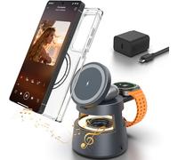 Cargador Inalámbrico Magnético 5 en 1 para Samsung, Estación de Carga 3 en 1 para Samsung Galaxy S25 Ultra/Z Fold 7, Watch 8/Ultra/7/6, Galaxy Buds 3 Pro, con Altavoz Bluetooth y luz Nocturna