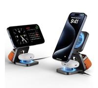 Cargador inalámbrico magnético de aleación de Aluminio Plegable para Apple, estación de Carga inalámbrica rápida de Tres en uno para iPhone,Asiento de Carga de Viaje 5W para Apple Watch Ultra AirPods