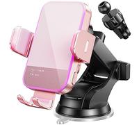 Cargador inalámbrico para coche, retroiluminación LED de 7 colores: 15 W con sujeción automática para iPhone 14, 13, 12, Mini Pro Max, 11, XR XS, Samsung Galaxy S23 Ultra, S22, S21+, S10+, Note 20,