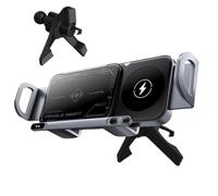Cargador inalámbrico para coche, soporte de carga rápida de 15 W, soporte plegable de doble bobina, diseño de clip automático seguro, compatible con ventilación de aire, salpicadero, consola central