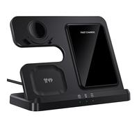 Cargador inalámbrico para estación de carga Samsung: cargador 3 en 1 para Galaxy Watch, adaptador incluido, negro (versión 2025 de EE. UU.)