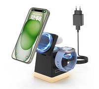 Cargador inalámbrico para Fitbit Watch, JoyGeek 3 en 1, estación de carga para Fitbit Versa 4/Versa 3/Sense 2/Sense, MagSafe Base de carga para iPhone 15/14/13/12 Series para AirPods 3/2