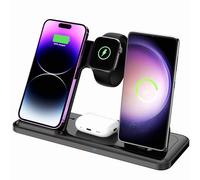 Cargador inalámbrico para iPhone dual, estación de carga rápida plegable 4 en 1 para iPhone 17/16/15/14/13/12 Pro Max Plus, para dispositivos samsang, soporte de carga para Apple Watch 11/10/9/8/2-7